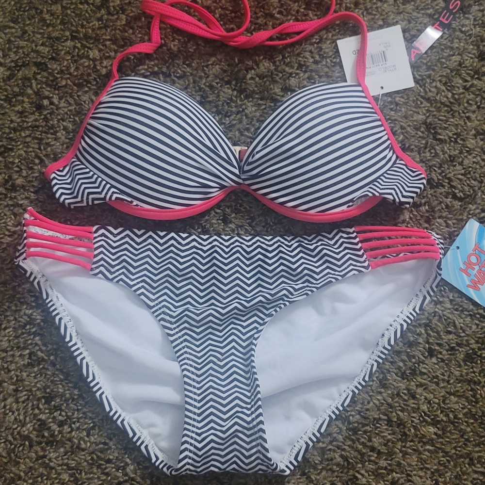 Hot Water Zigzag Bikini with Pink Trim